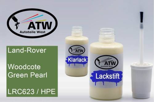 Land-Rover, Woodcote Green Pearl, LRC623 / HPE: 20ml Lackstift + 20ml Klarlack - Set, von ATW Autoteile West.